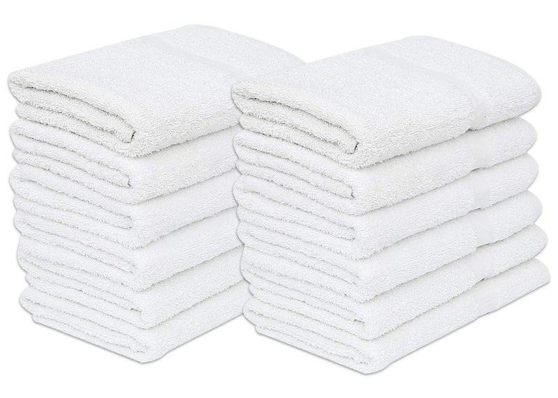 GOLD TEXTILES 12 White Economy Bath Towels Bulk (24x48 Inch) Cotton Blend for Softness-Commercial Grade Easy Care - Image 1